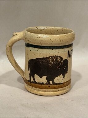 Vintage VTG Dakota Stoneware Pottery Mug  Cup Speckled Glaze Brown Bison Buffalo